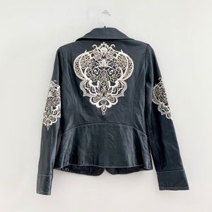Sheri Bodell Black Lamb Leather Embroidered Jacket Size M Western
